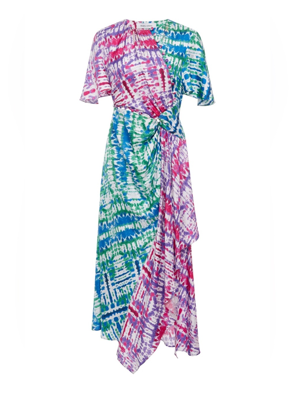 Prabal Gurung Silk Multi-Color Tie-Dye Wrap Midi Dress by